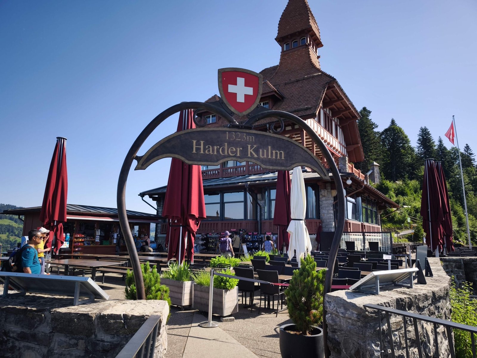 Harder Kulm viewpoint restaurant overlooking Interlaken at 1,323 m in the Bernese Oberland