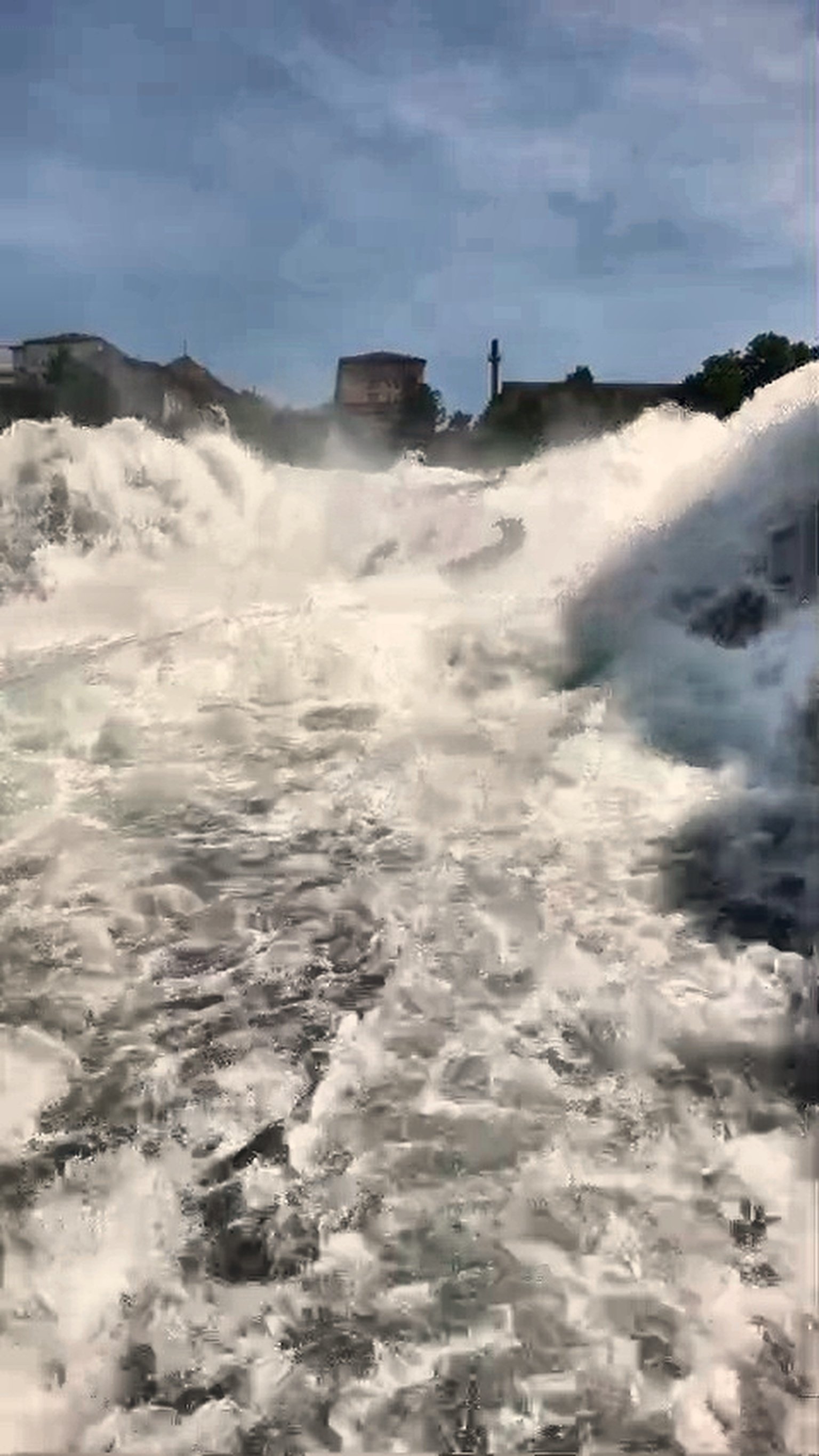 Close-up of the powerful white cascade at Europe's largest plain waterfall, Rhine Falls